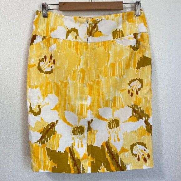 Calvin Klein Yellow Floral Linen Blend Pencil Skirt - Picture 4 of 8